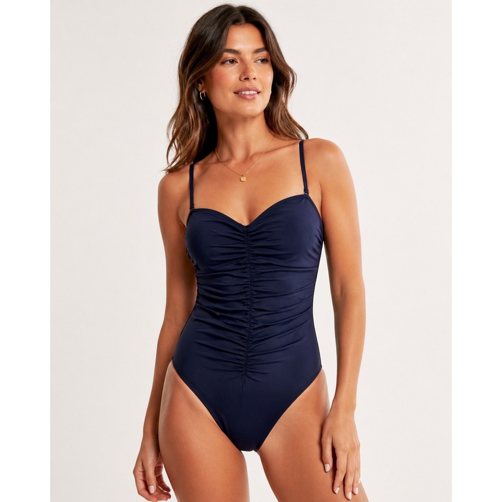 J.Crew Ruched One Piece Swimsuit Navy Blue Size 8 Slimming Classic Swim